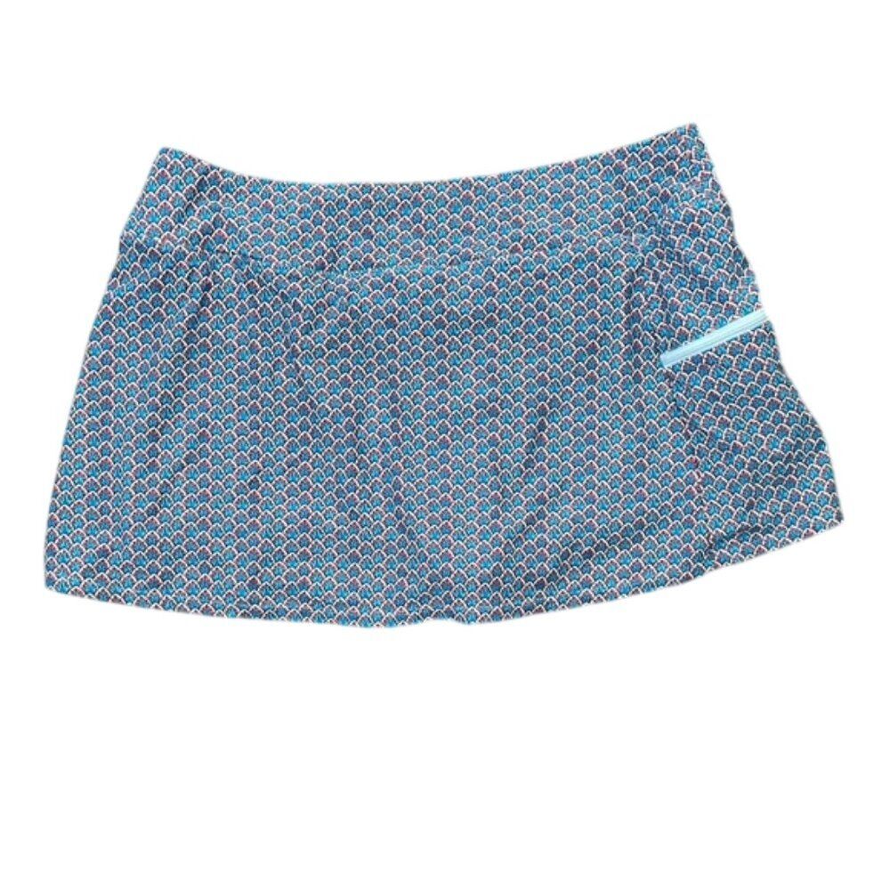 Beach House Swim Skort 16W Plus Size Swim Skirt Teal Coral Scale Print HW95058